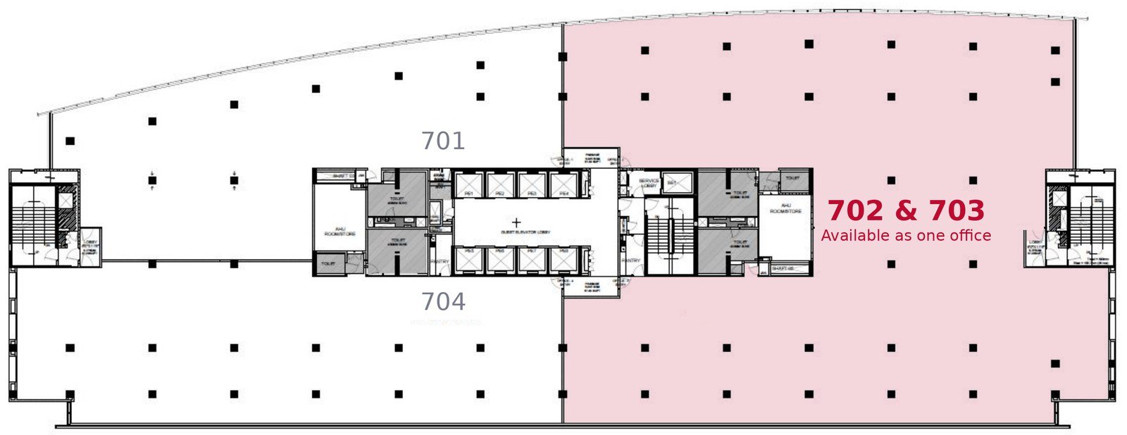 Seventh floor plan, iThink Tower A, with office 702 & 703 shaded